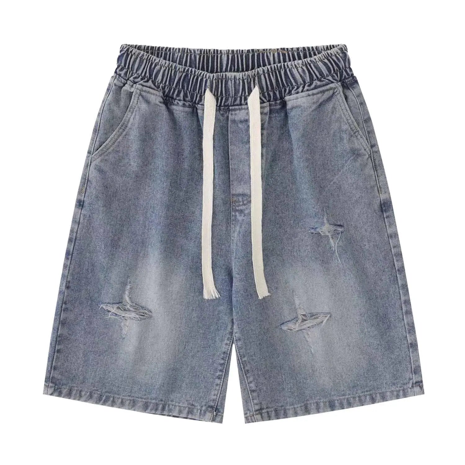 POHADON Y2K Blue Denim Shorts Summer Casual Loose Straight Leg Unisex Baggy Jeans Shorts Jorts Grunge Harajuku Streetwear (BlueL)