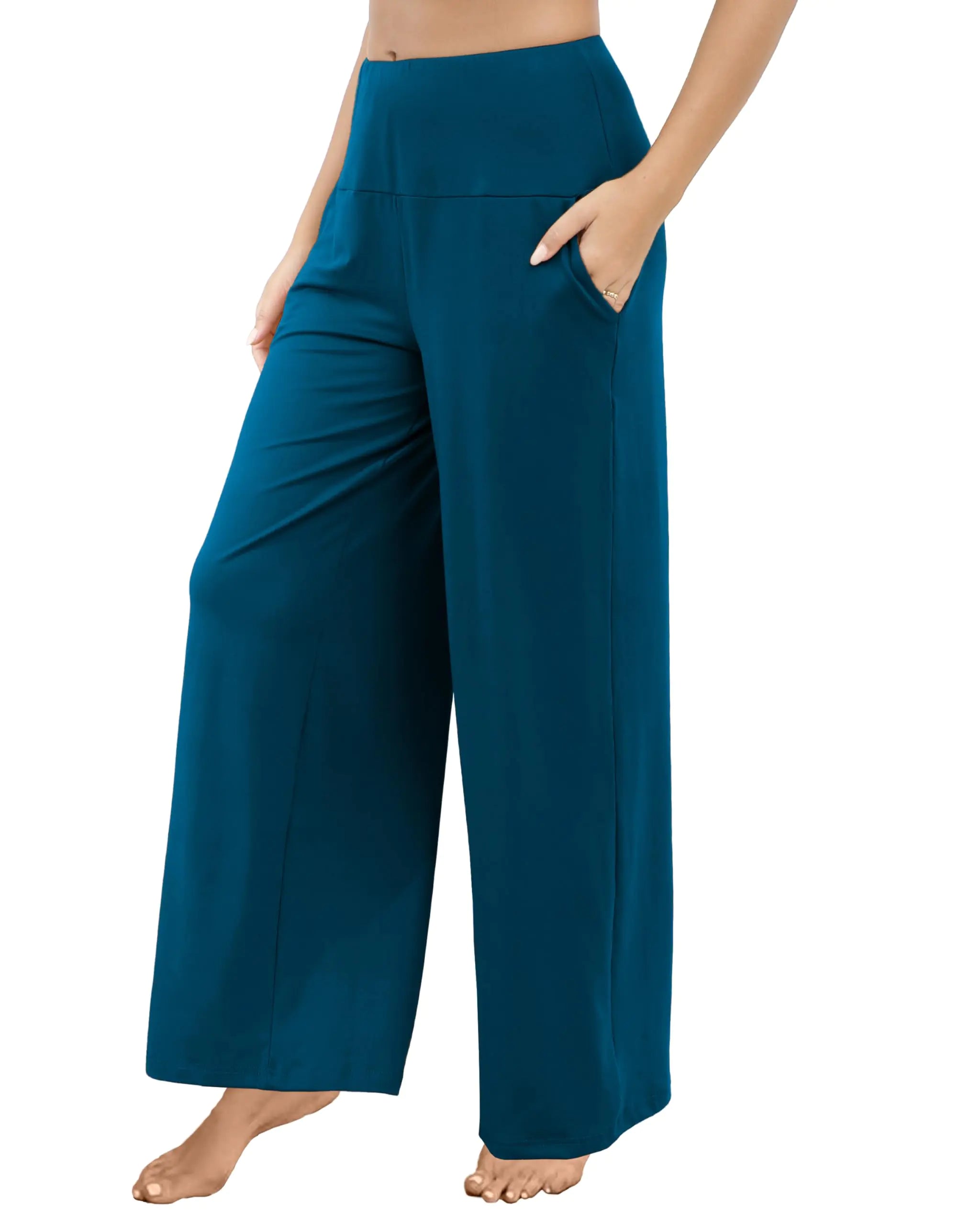 CHICASIMR Wide Leg Womens Pants High Waist Loose Flowy Comfy Lounge Stretch Soft Women Pants Casual Pants with Pockets Blue XXXL