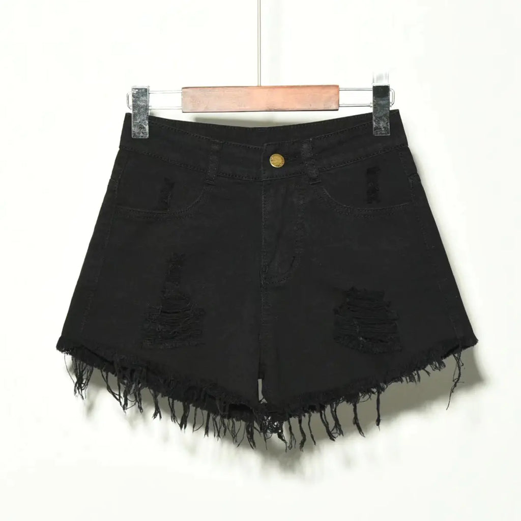 Women's Distressed Irregular Denim Shorts