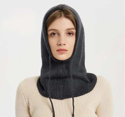 Wool Knitted Women's Hat Scarf All-in-One Pullover