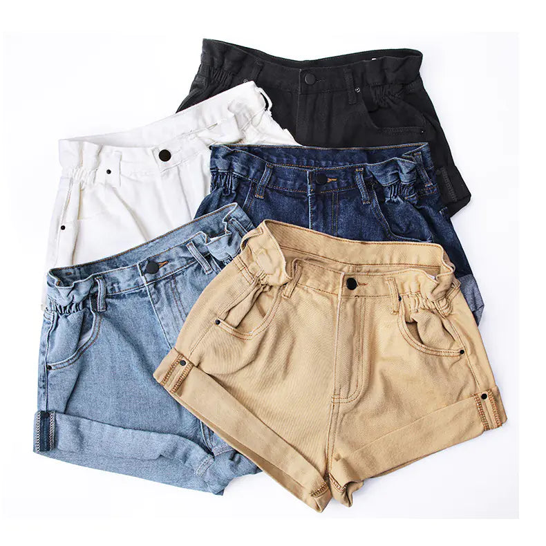 Women's Five-Color Elastic Waist Denim Shorts