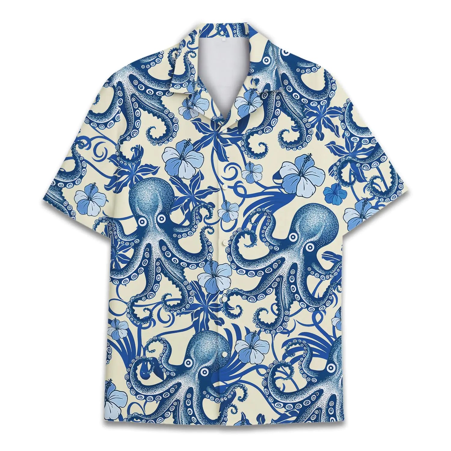 Octopus Hawaiian Shirt Men Women Ocean Blue Octopus Shirt Men Summer Beach Aloha Short Sleeve Button Down