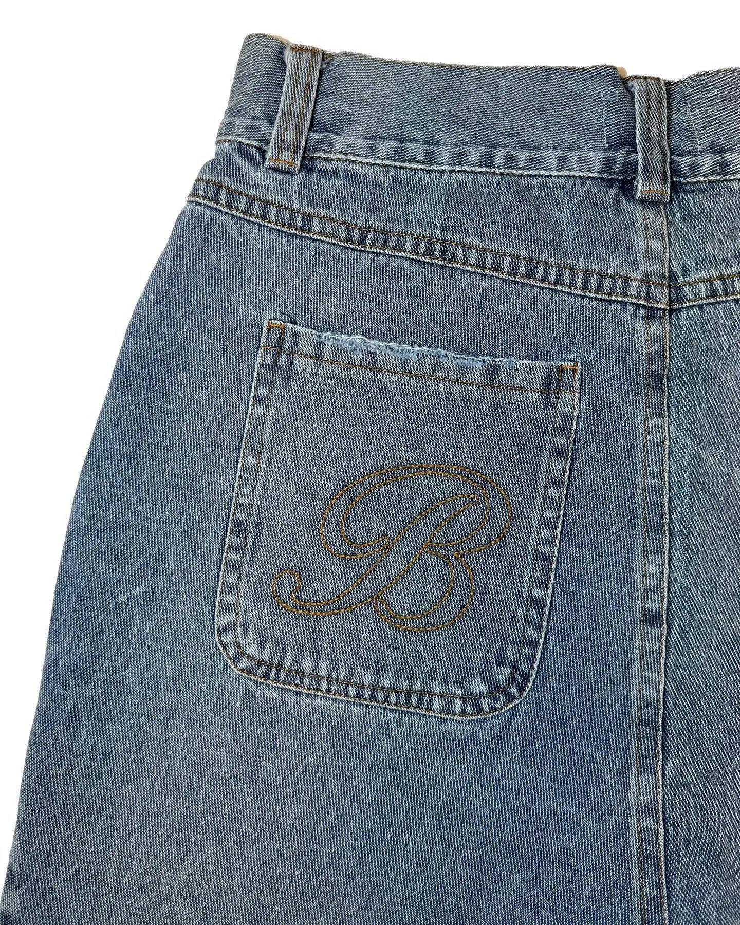Men's Retro Alphabet Print Loose Denim Shorts