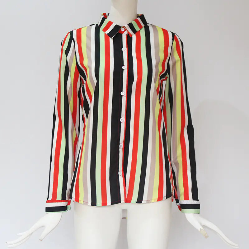 Striped Chiffon Long Sleeve Shirt for Women