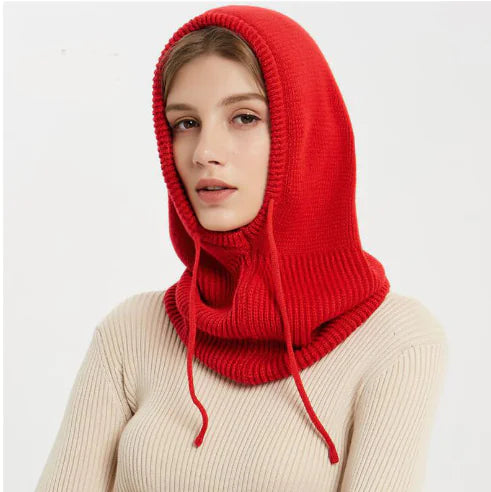 Wool Knitted Women's Hat Scarf All-in-One Pullover