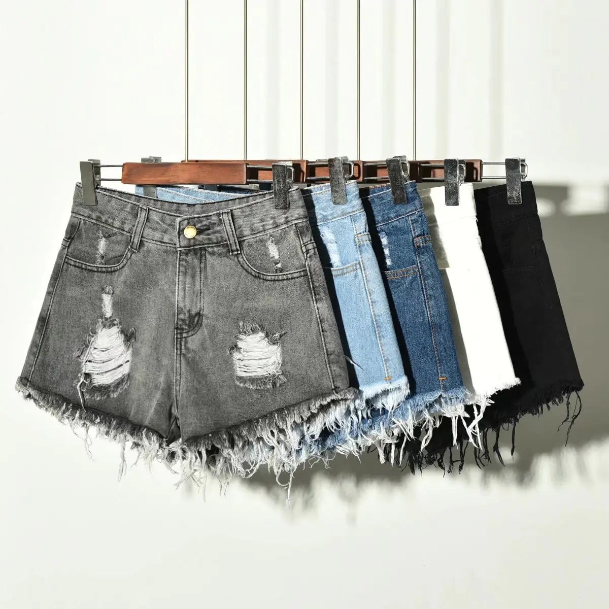 Women's Distressed Irregular Denim Shorts