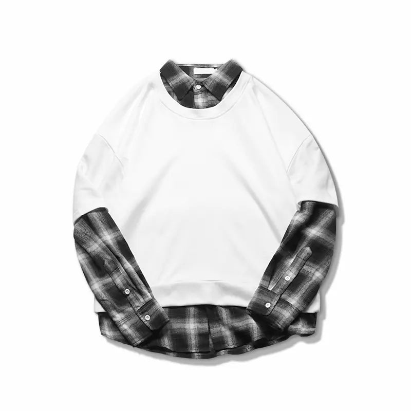 Loose Fit Layered Shirt Collar Hoodie for Trendy Men