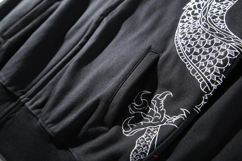 Embroidered Dragon Pattern Hoodie for Men
