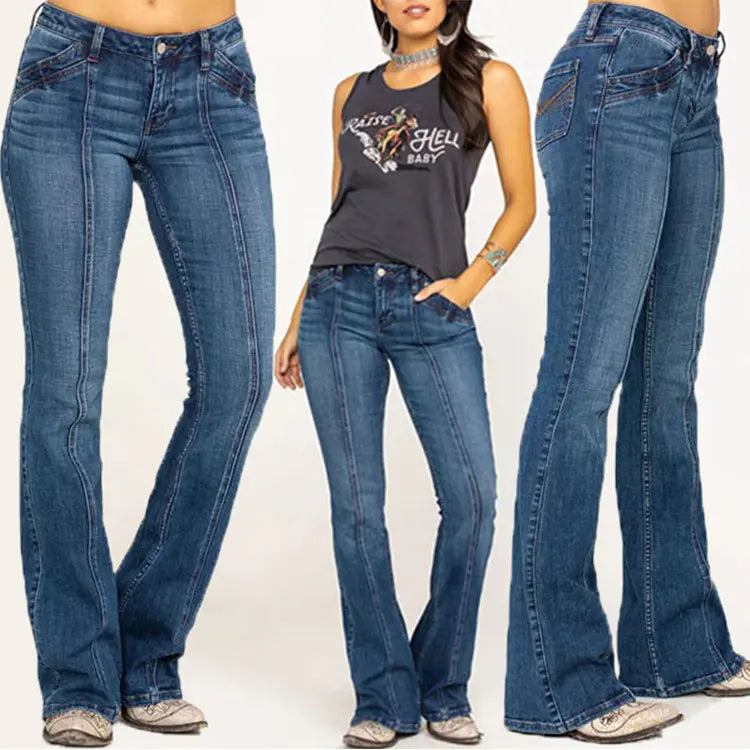 Slim Washed Women's Jeans with Horn Detail