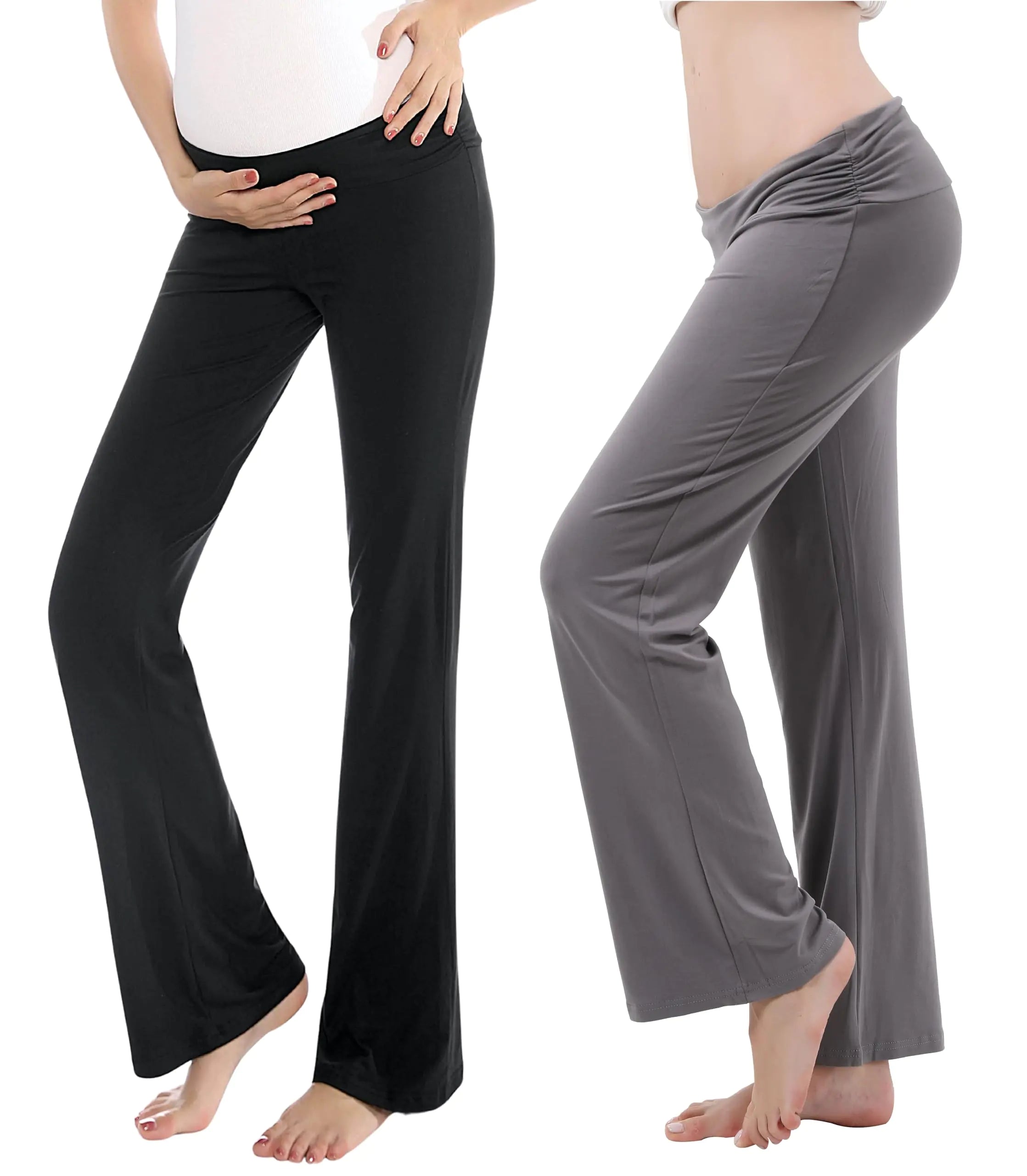 Alina Mae Maternity Women Pants Stretchy Comfy Wide Soft Palazzo Elastic Pregnancy Lounge Trousers (Black + Grey 14-16)