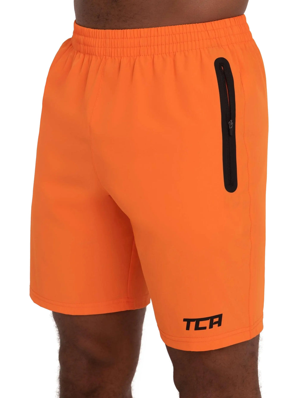 TCA Elite Tech Gym Shorts Men Athletic Shorts Sports Workout Running Shorts for Men with Zipper Pockets - Orange X-Large