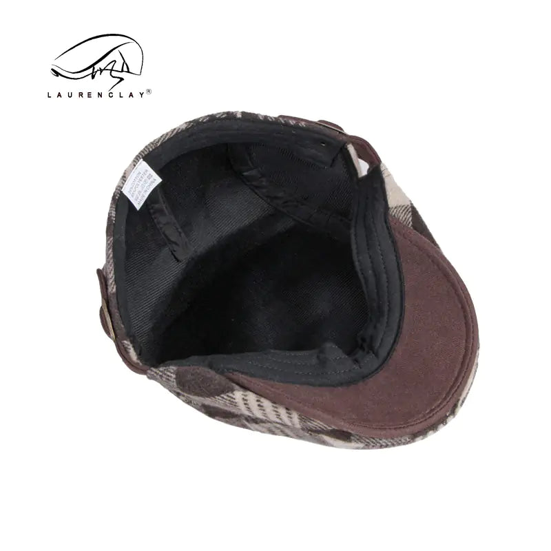 Men's Autumn Winter Wool Beret Hat - Stylish Checkered Design