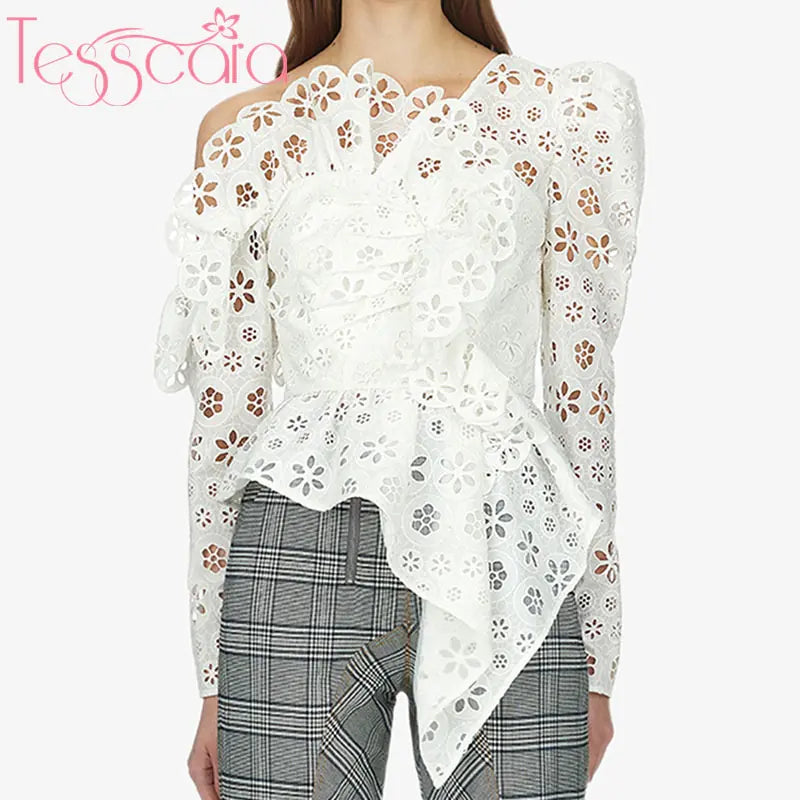 TESSCARA Luxury Embroidery Blouse Shirt for Women