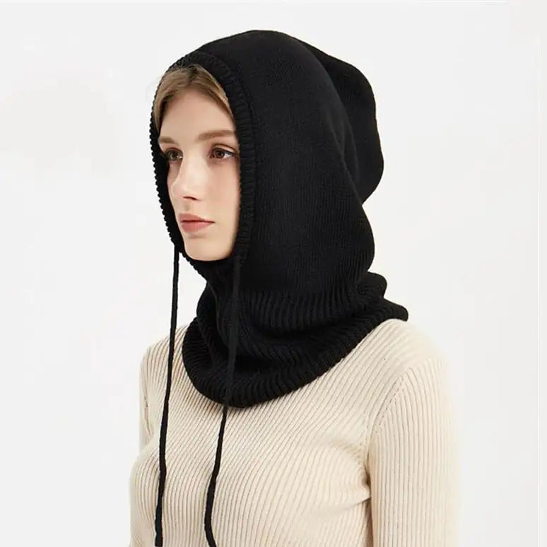 Wool Knitted Women's Hat Scarf All-in-One Pullover