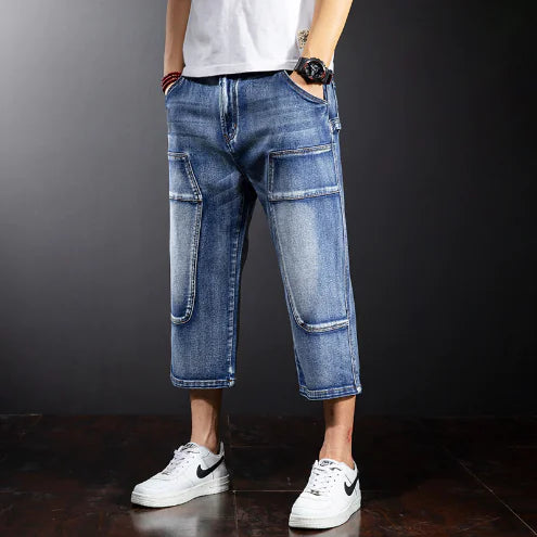Men's Loose Straight Denim Shorts Over Knee Pants