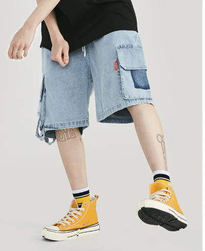 Men's Buckle Denim Shorts with Tie