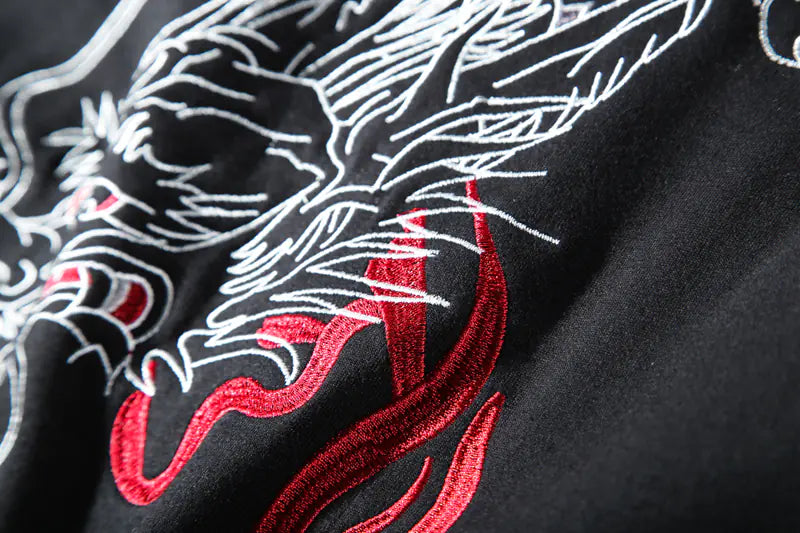 Embroidered Dragon Pattern Hoodie for Men