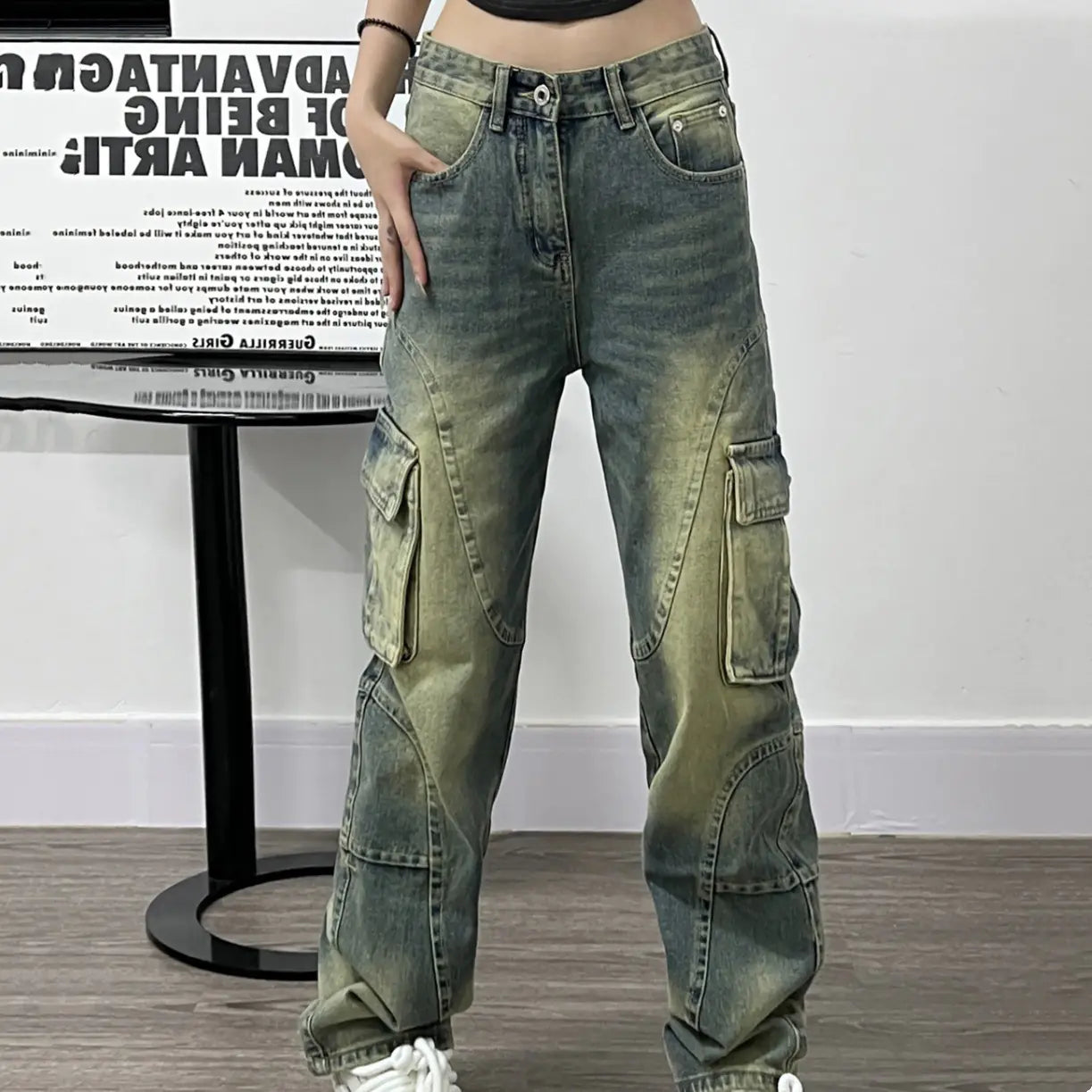 Deconstructed Design Women's Washed Jeans