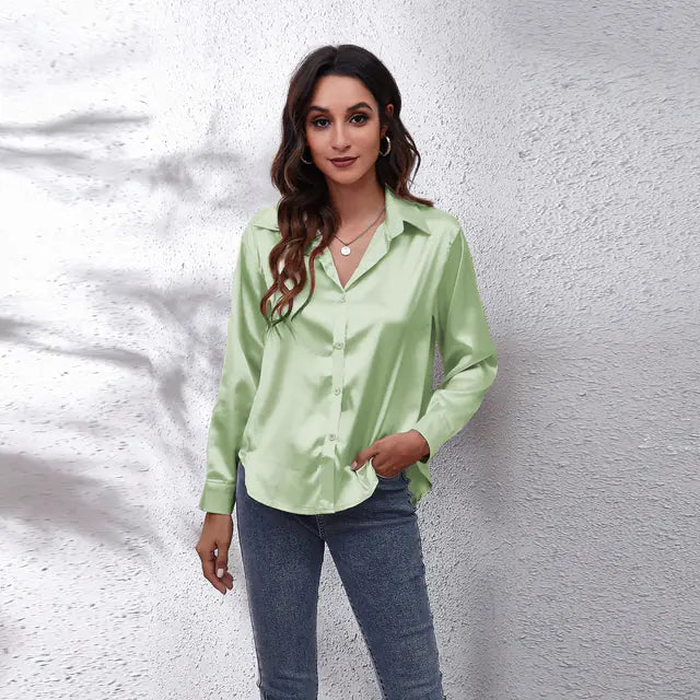 Elegant White Satin Shirt for Women