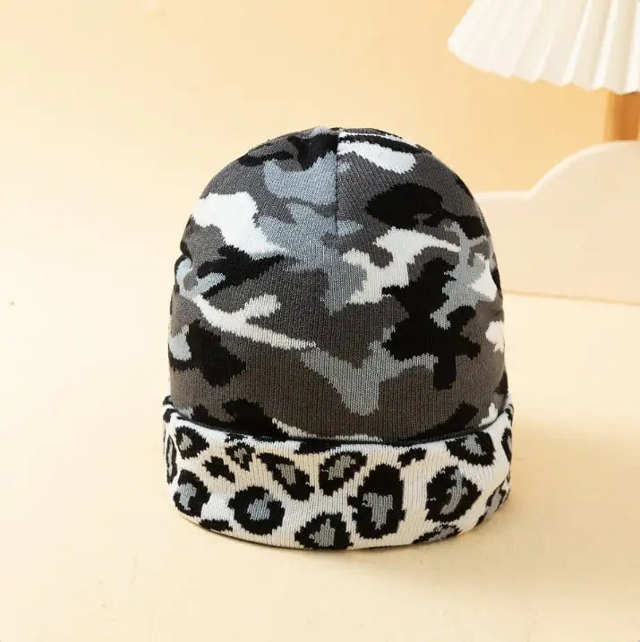 Camo Leopard Pattern Women's Hat for Autumn & Winter