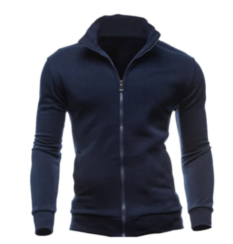 New Zip-Up Hoodie Jacket for Men, Solid Color