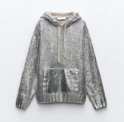 WOLFF Metallic Silver Hoodie for Women (One Piece)