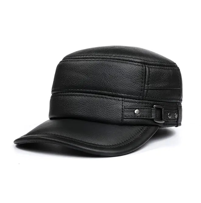 Men's Leather Flat Hat with Warm Ear Protection