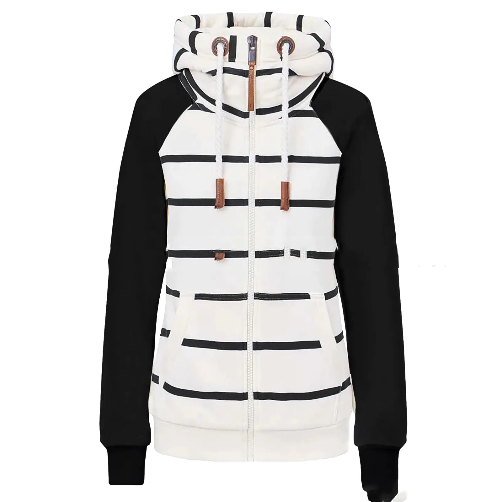Striped Contrast Hoodie for Women in Polyester