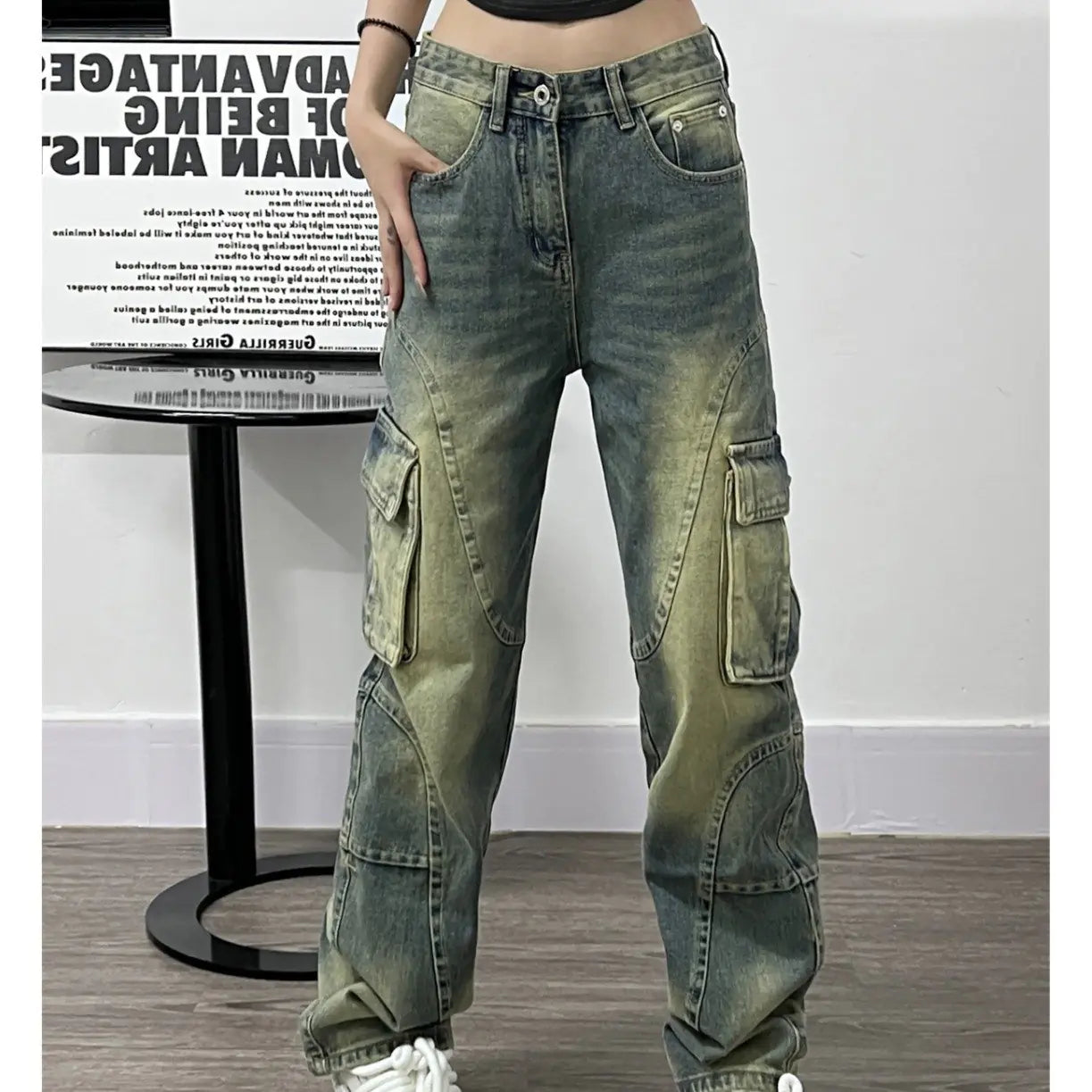 Deconstructed Design Women's Washed Jeans