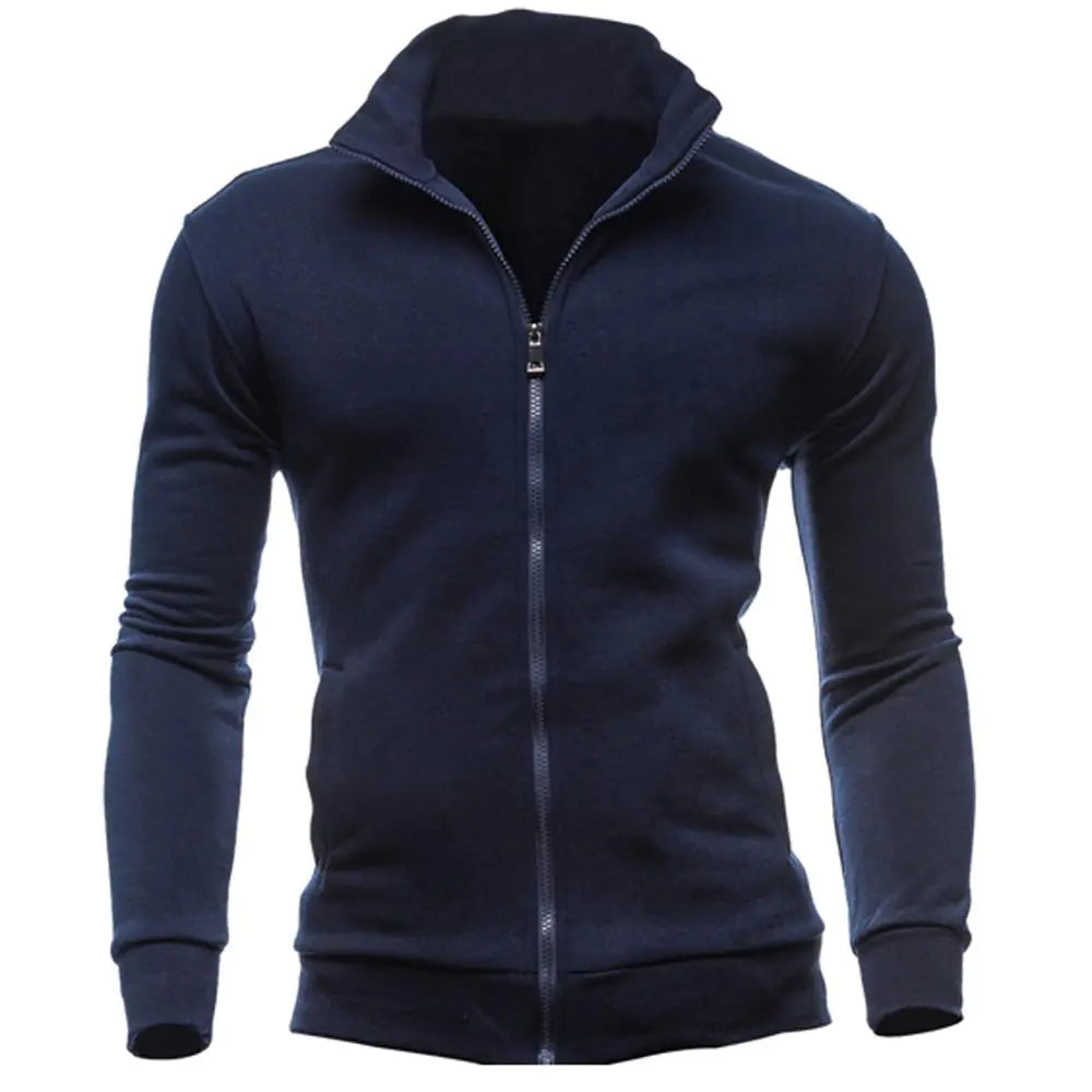 New Zip-Up Hoodie Jacket for Men, Solid Color