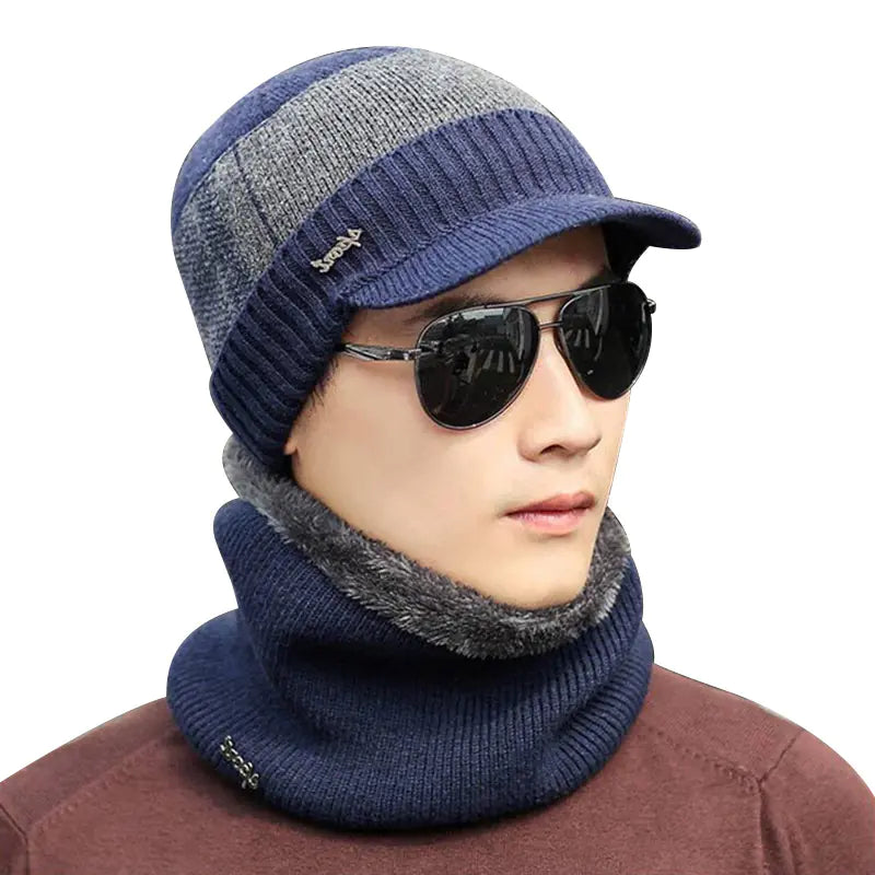 Men's Winter Knit Earflap Cap with Neck Warmer
