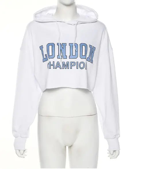 Loose-Fit Lettered Cropped Hoodie for Women