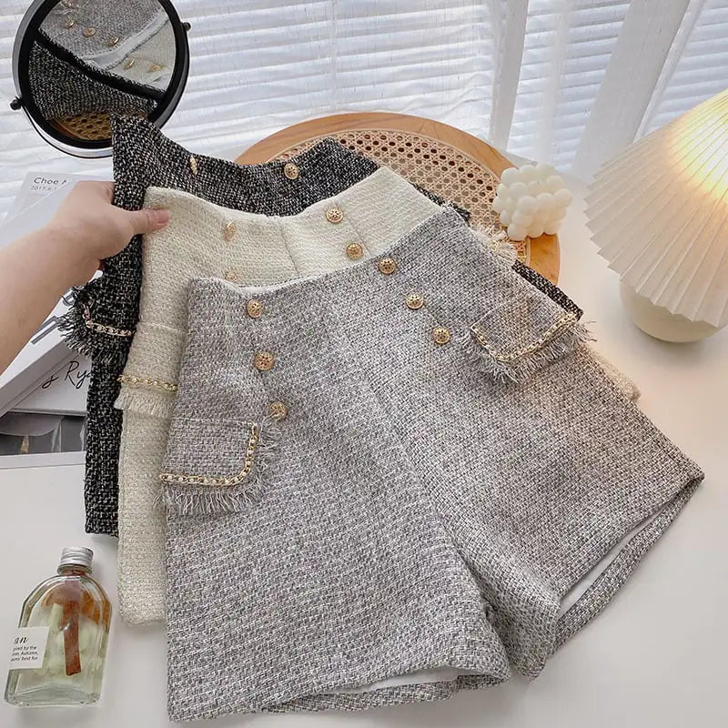 Double Breasted High Waist Slim Women's Shorts