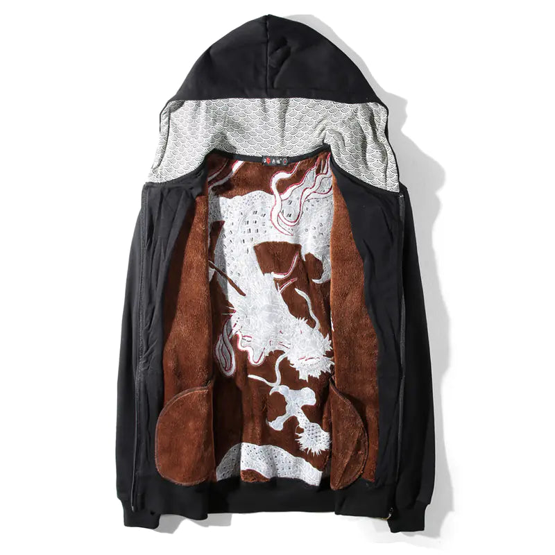 Embroidered Dragon Pattern Hoodie for Men