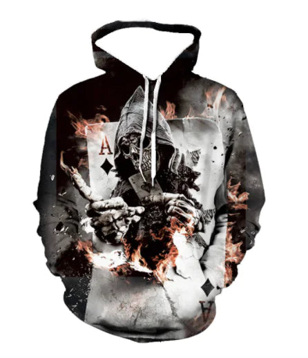 Skull Digital Print Anime Hoodie for Men and Women