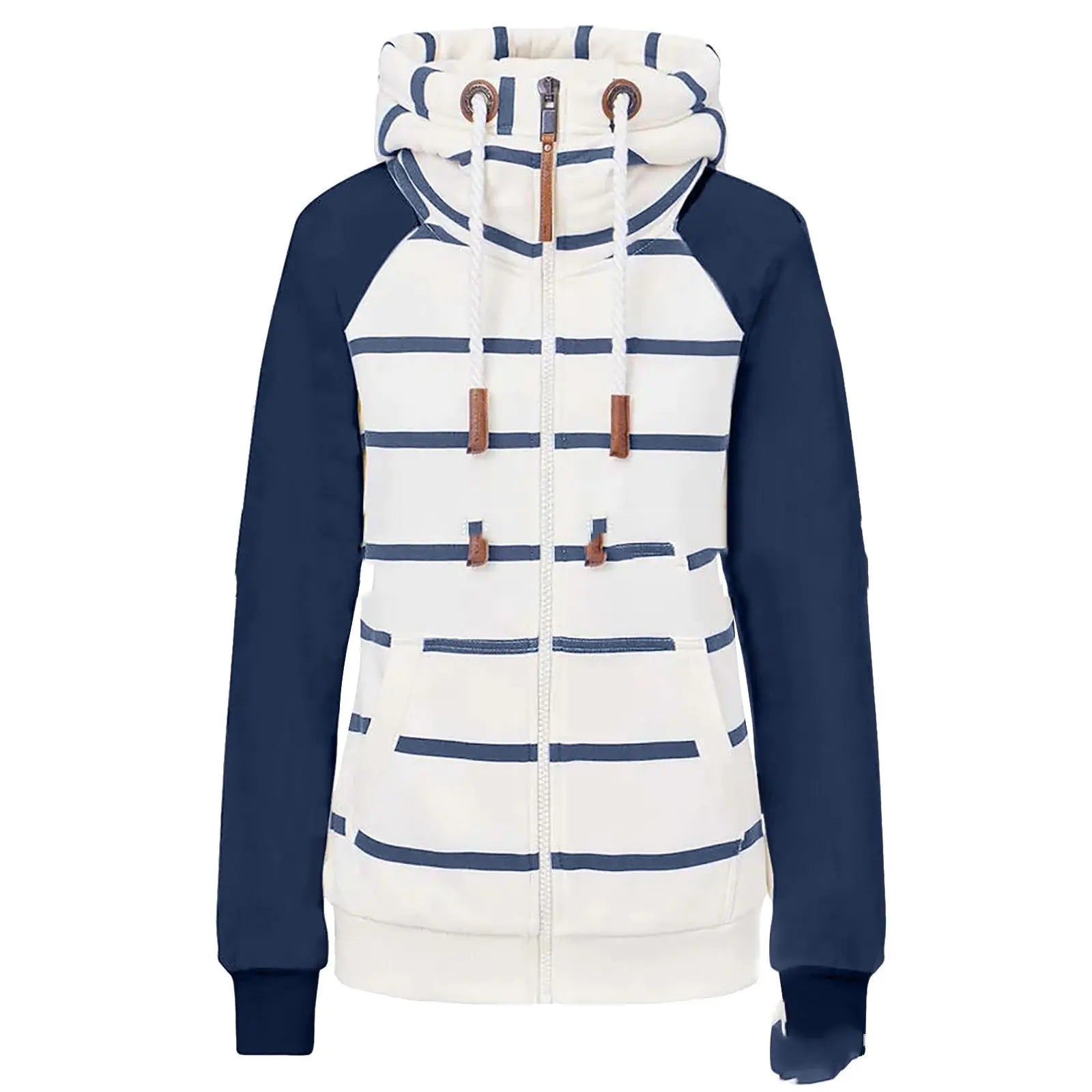 Striped Contrast Hoodie for Women in Polyester