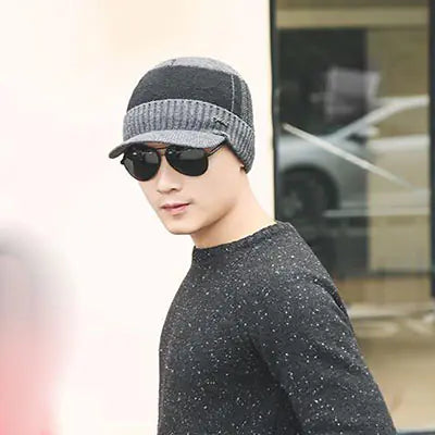 Men's Winter Knit Earflap Cap with Neck Warmer