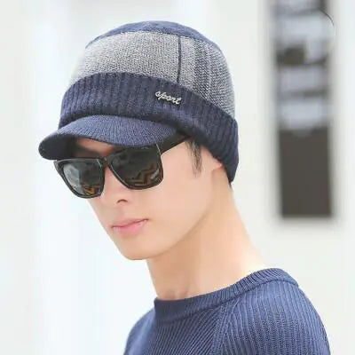 Men's Winter Knit Earflap Cap with Neck Warmer