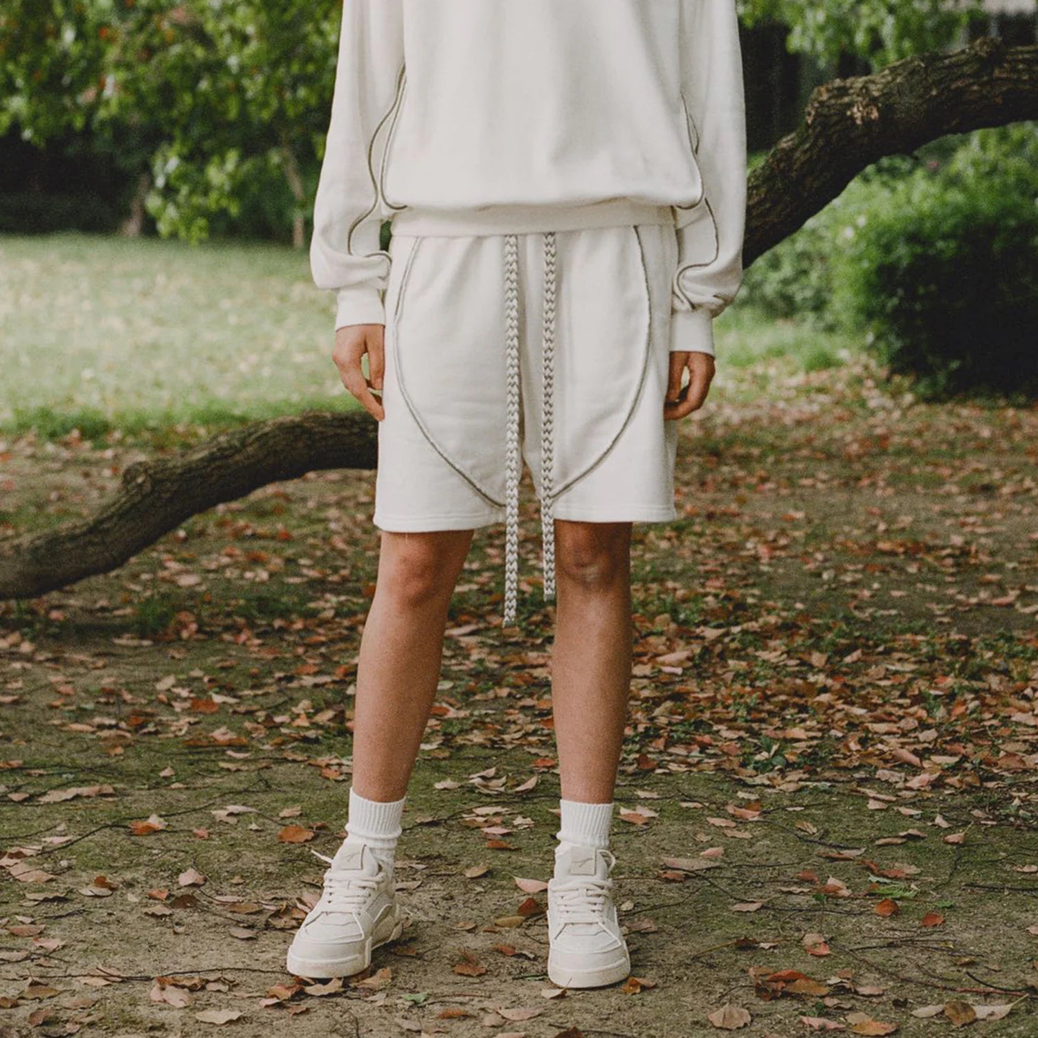 Vintage White Terry Drawstring Shorts for Men
