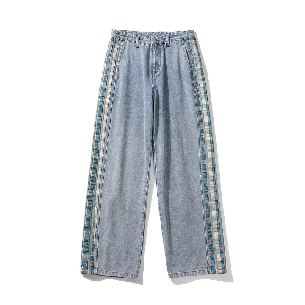 Color Stripe Stitch Wide Leg Men's Jeans