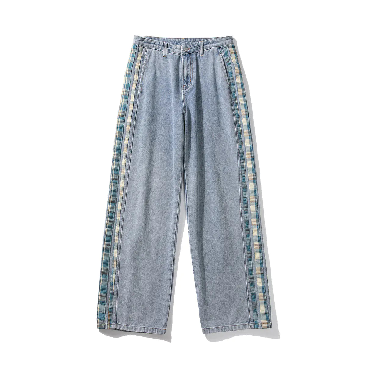 Color Stripe Stitch Wide Leg Men's Jeans