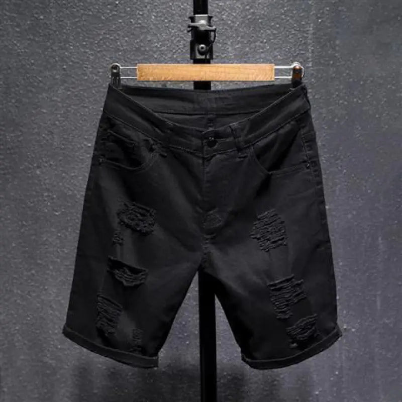 Men's White Summer Ripped Stretch Denim Shorts
