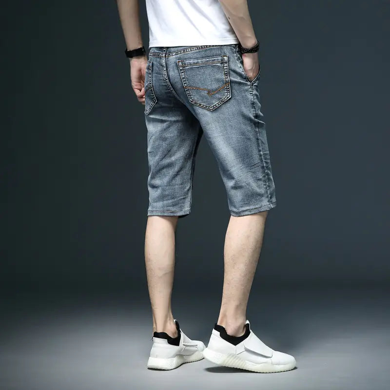 Men's Thin Denim Shorts with Oblique Slot Pockets