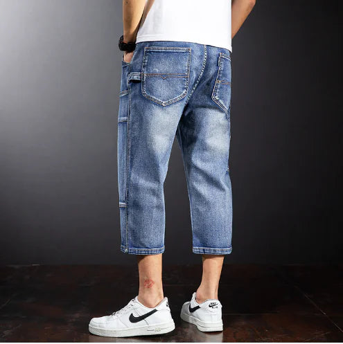 Men's Loose Straight Denim Shorts Over Knee Pants
