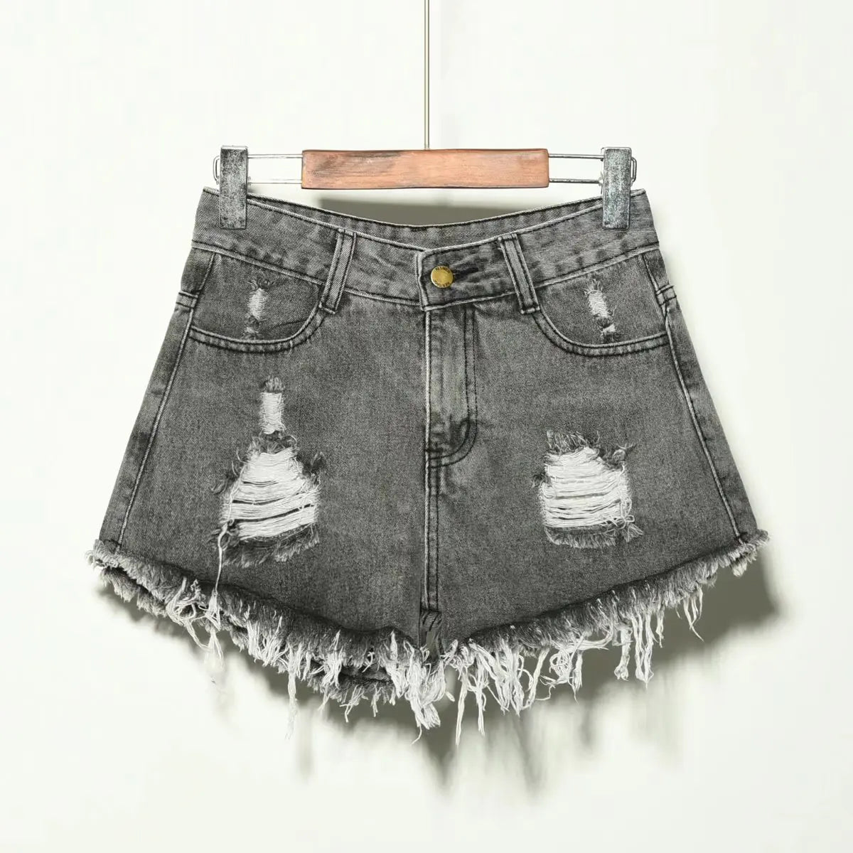 Women's Distressed Irregular Denim Shorts