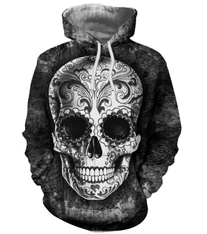 3D Skull Print Hoodie for Men and Women Couples