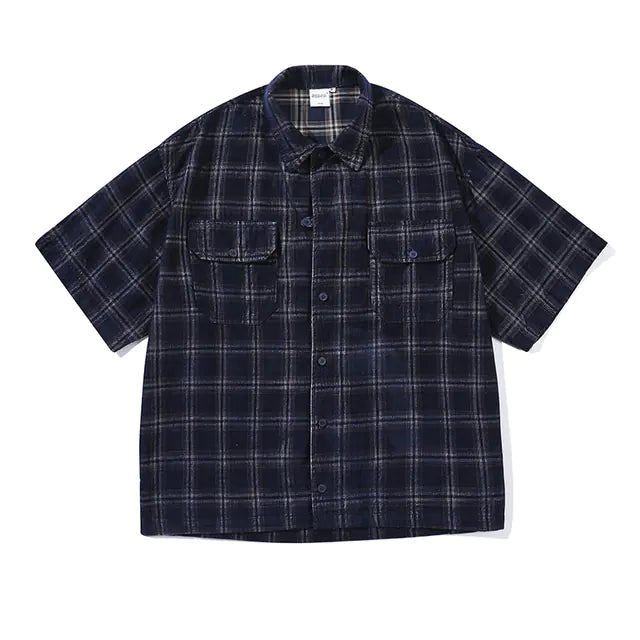 Vintage Corduroy Short Sleeve Shirts for Men and Women