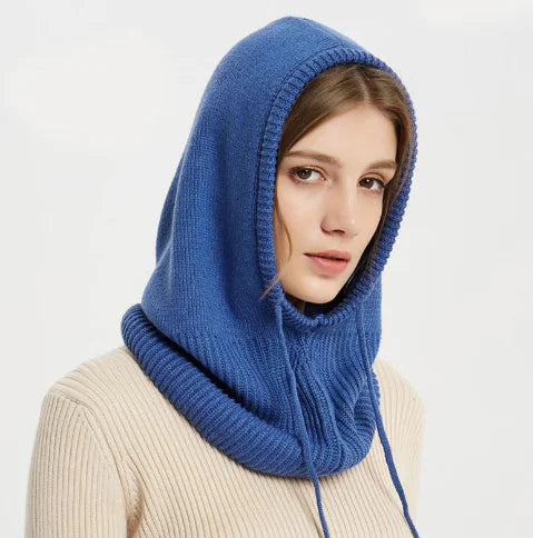 Wool Knitted Women's Hat Scarf All-in-One Pullover