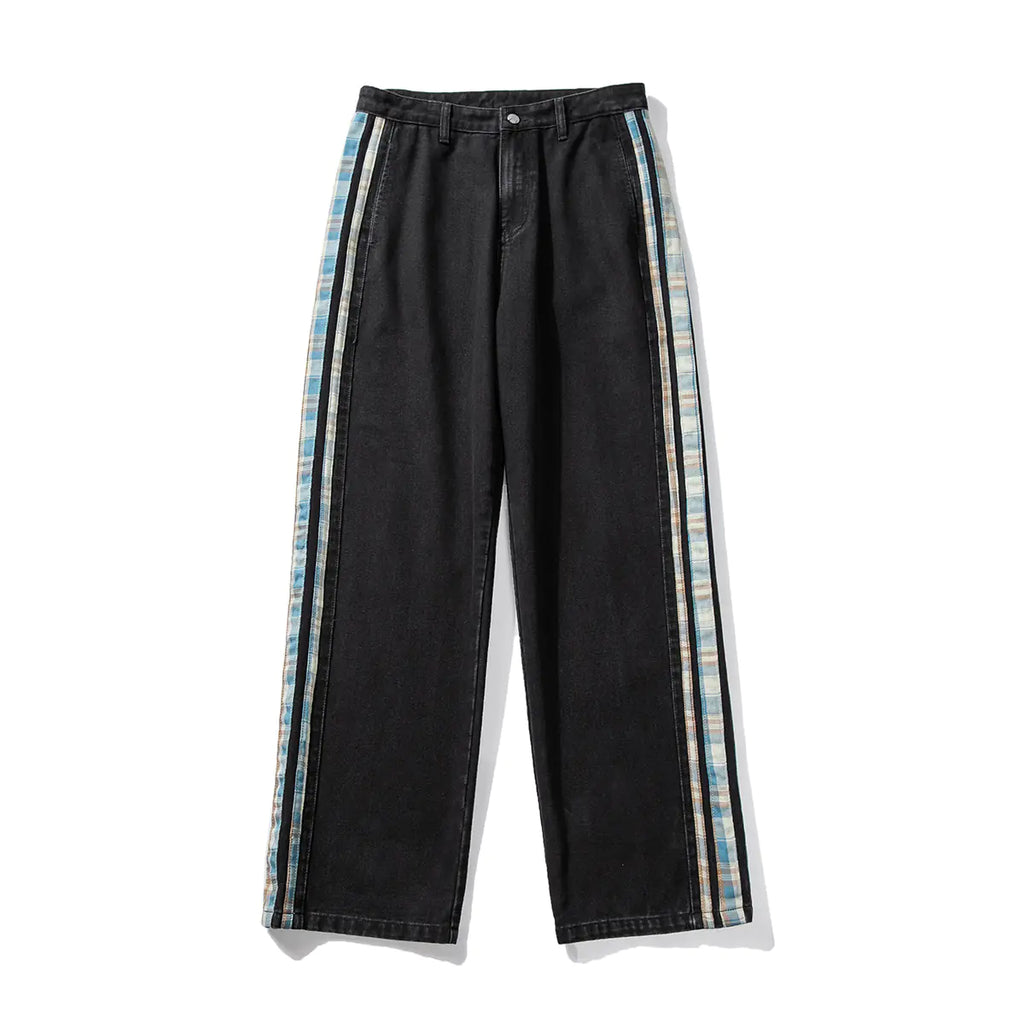 Color Stripe Stitch Wide Leg Men's Jeans