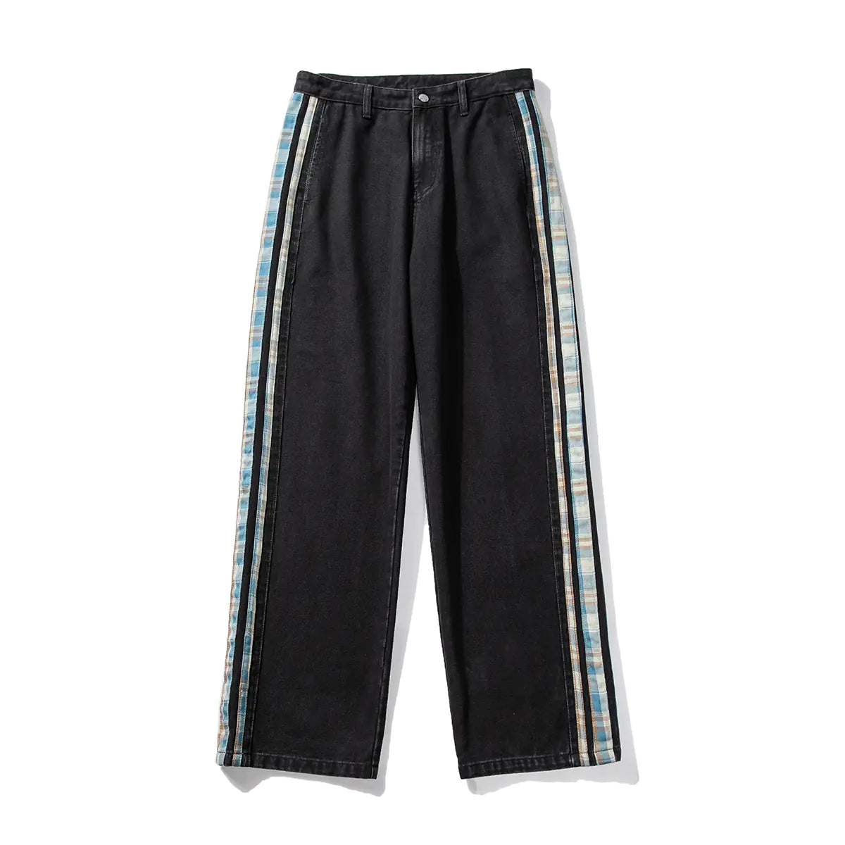 Color Stripe Stitch Wide Leg Men's Jeans